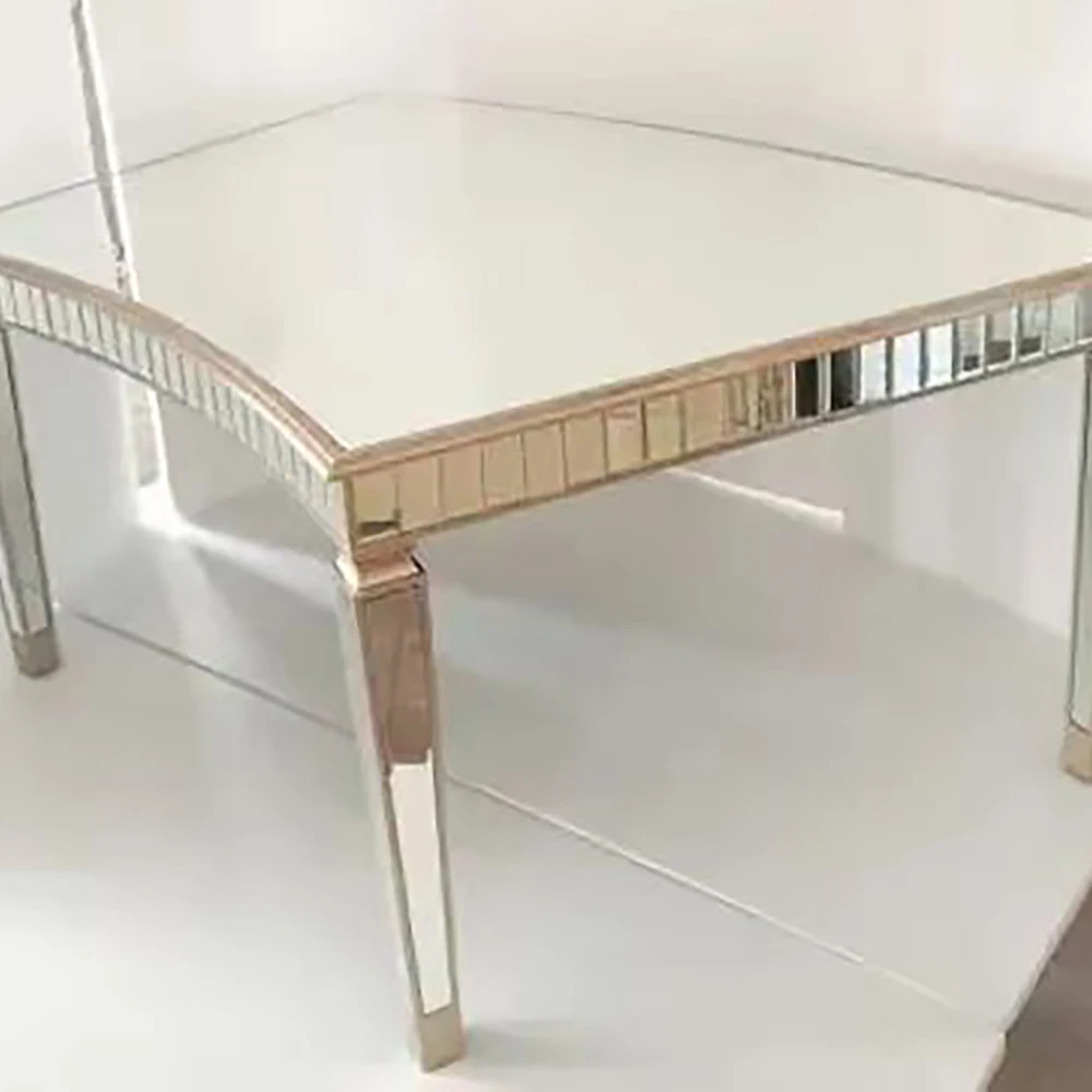 Luxury Wedding Table with Gold Stainless Steel Legs Rectangle Mirror Glass Hotel Furniture Sweet Heart Table