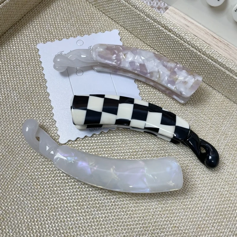 AISHG Acetic Acid Spliced Transparent Banana Hair Clip Women Korean Edition Simple Elegant Plaid Hairpin Retro Hair Accessories