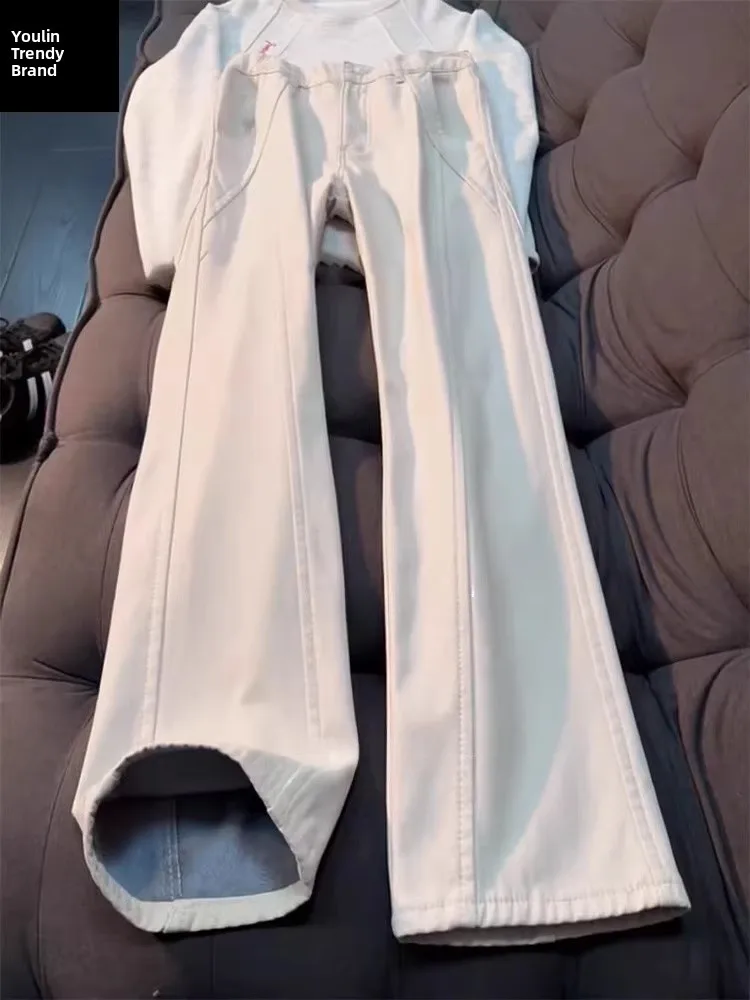 

Cleanfit Fce Lined Low Waist Straight Leg Micro Flared Jeans Men's Denim Pants American Retro Sle Knife Slant Cut