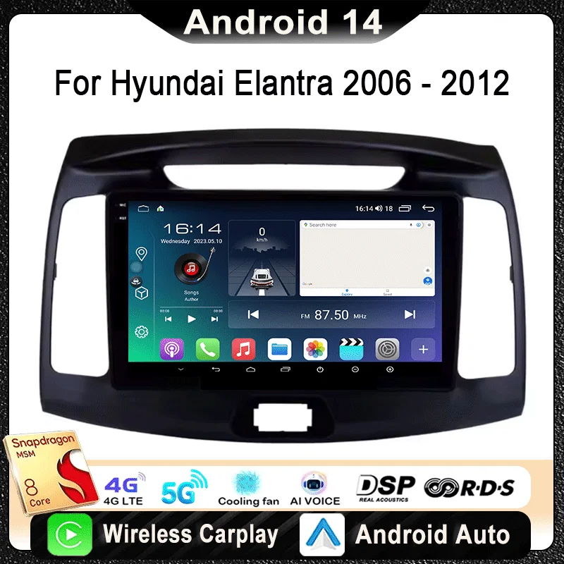 

For Hyundai Elantra 4 HD 2006 - 2012 Car Radio Multimedia Video Player Navigation Stereo GPS Android 14 wireless Carplay DSP