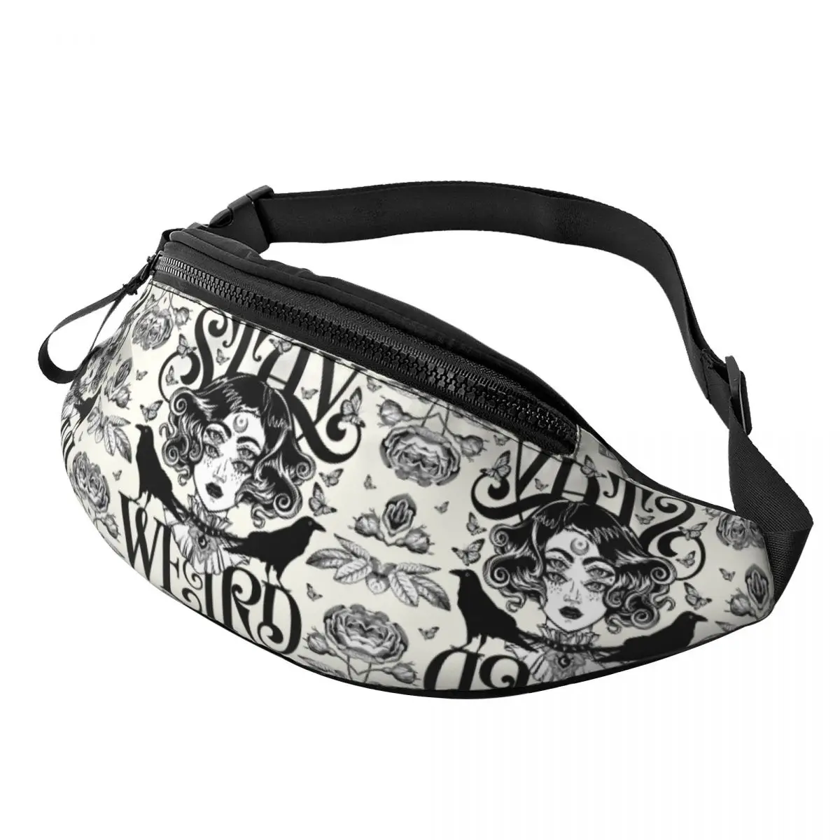 

Custom Stay Weird Halloween Witch Fanny Pack Men Women Fashion Crossbody Waist Bag for Camping Biking Phone Money Pouch
