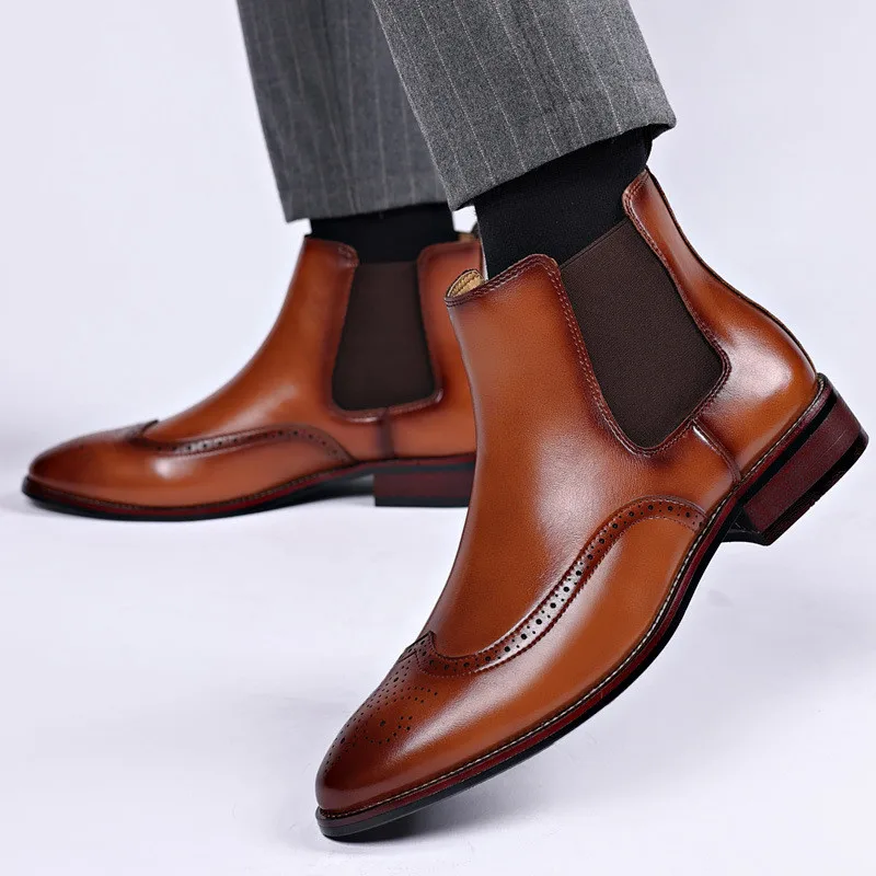 Men's Autumn Chelsea Boots Outdoor high top fashion shoes British style versatile mid top boot Casual comfortable male shoe