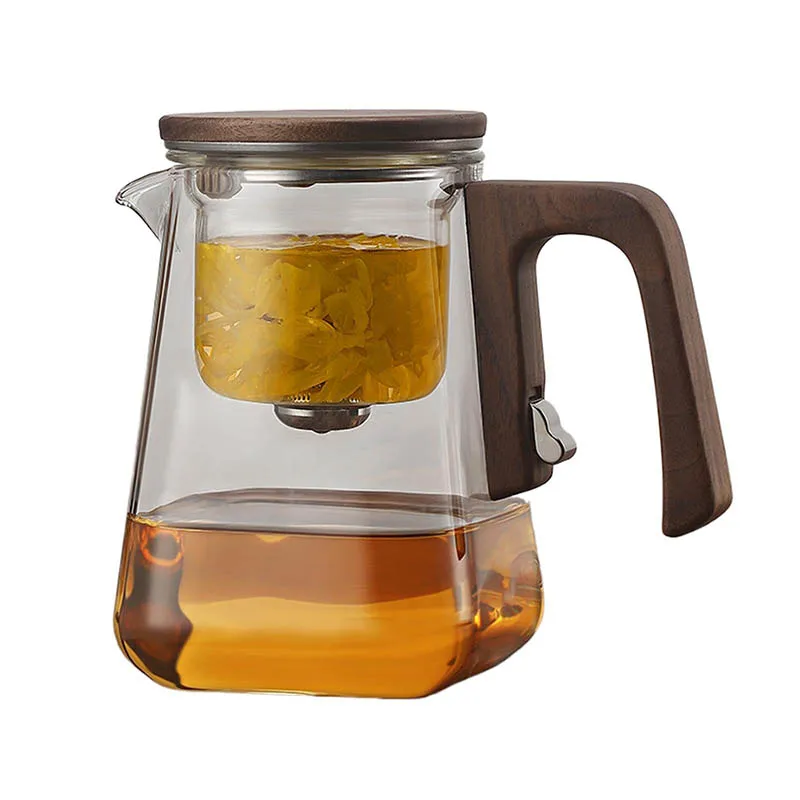 

Новый стеклянный заварочный чайник с внутренним контейнером для разделения воды и чая, магнитным переключателем на одно нажатие и деревянной ручкой