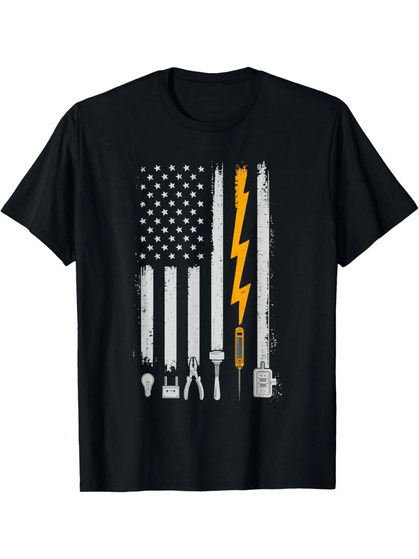Vintage Electrical Tools USA Flag Patriotic Electrician T-Shirt 100% Cotton O-Neck Short Sleeve Summer Casual Mens T-shirt