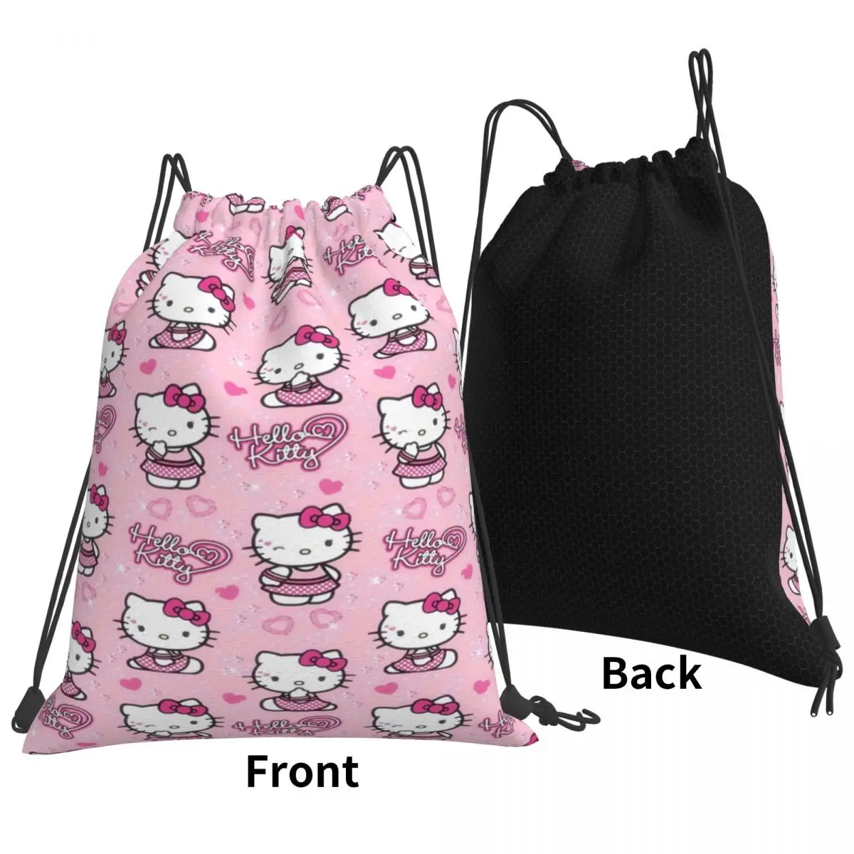 Impermeável Drawstring Mochila com Nome Personalizado, Saco De Armazenamento, Organizador De Ginásio, Armazenamento, Apto Para Praia, Natação, Esportes, Hello Kitty