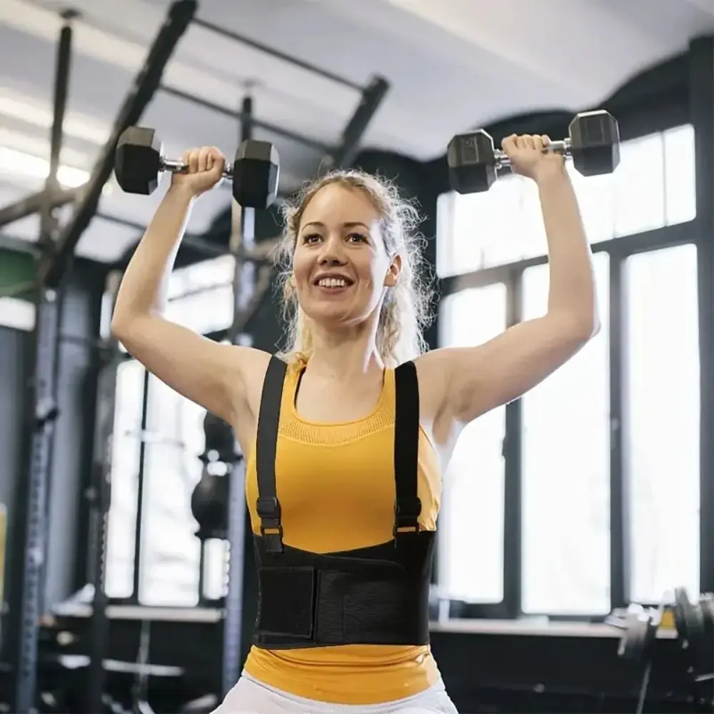 With Suspenders Heavy Duty Back Brace Breathable Strong Support Spine Support Belt Adjustable Slim Design Lumbar Corset Workout