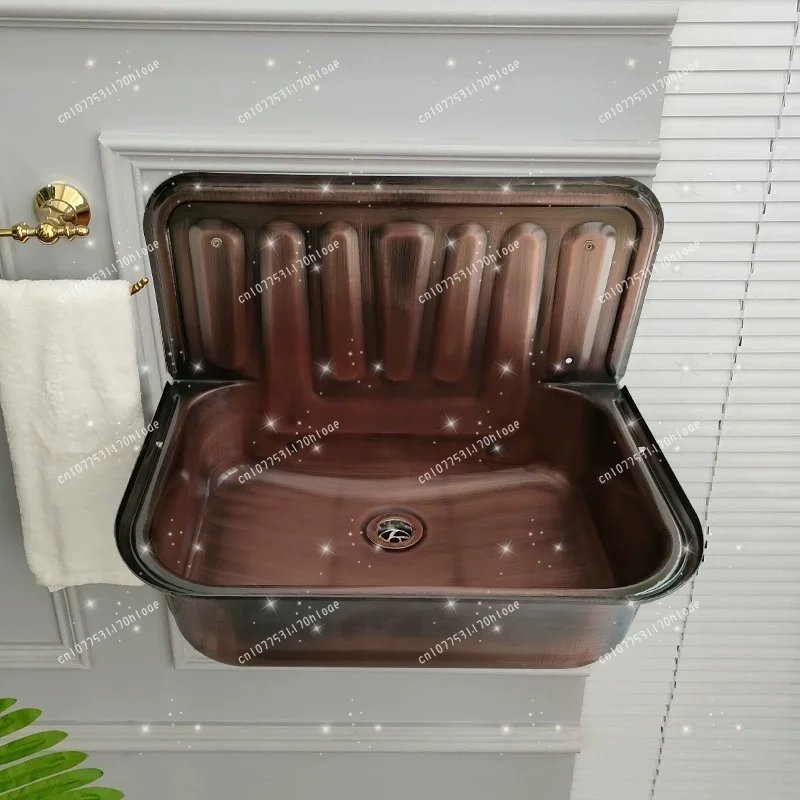 

Умывальник в европейском стиле, винтажный красный медный ностальгический подвесной умывальник, раковина для ванной комнаты, модель комнаты, мытье лица