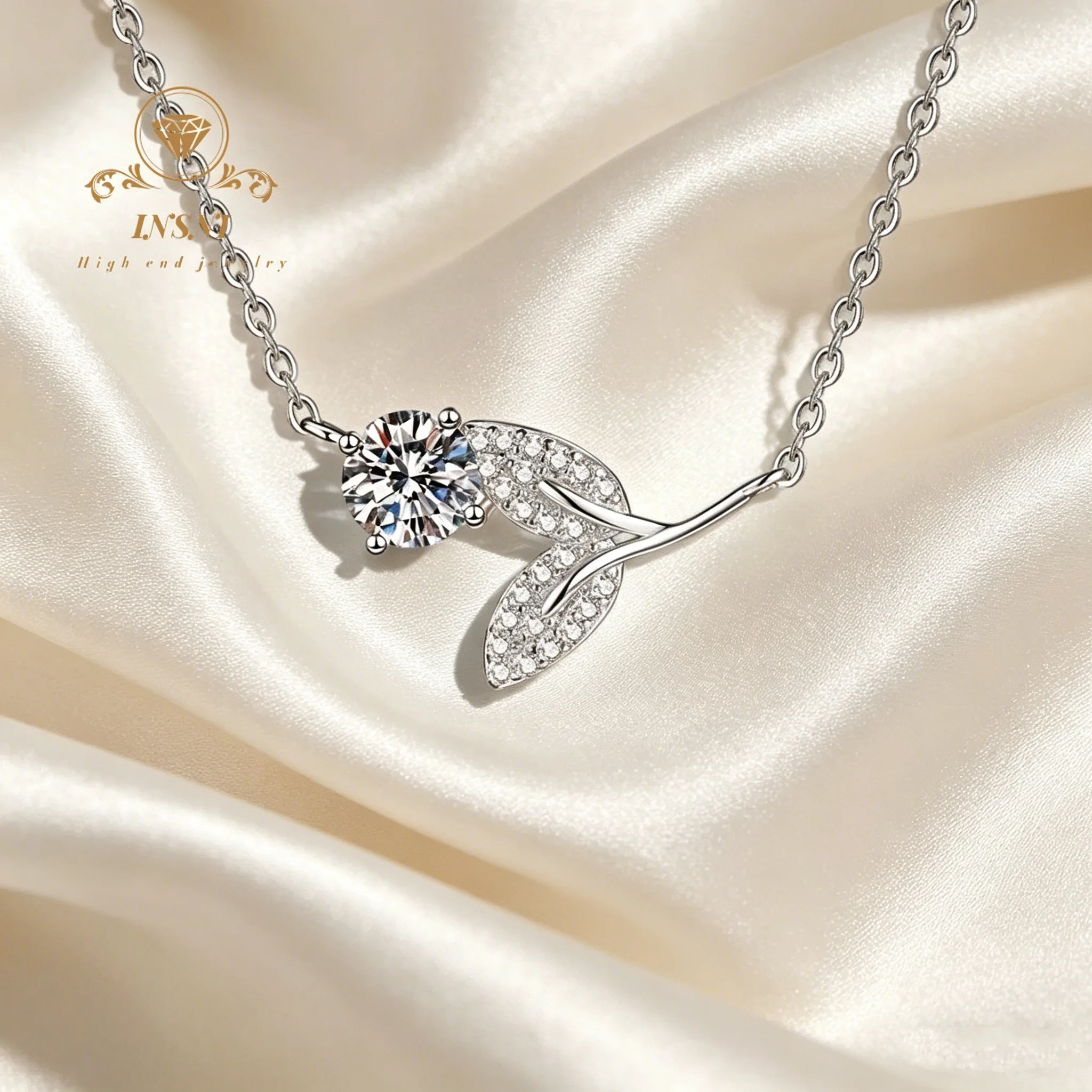 

1CT D Color Breeze Leaf Moissanite Necklace Unique Style 925 Sterling Silver Jewelry Certified Women's Non-allergic women gift