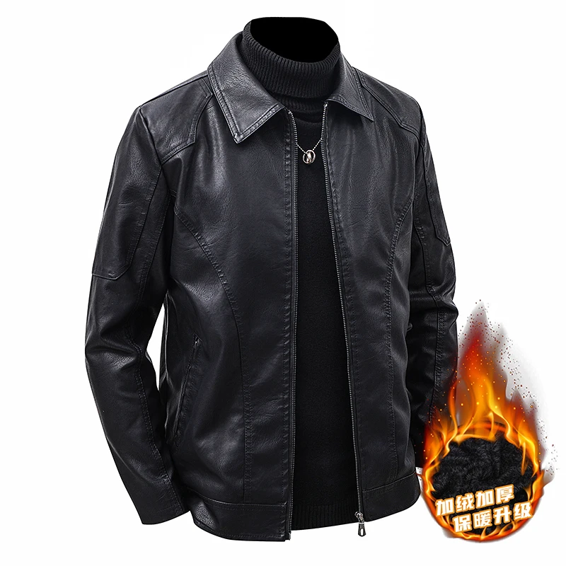 Fashion Men Casual Leather Jackets Fleece Streetwear Winter Jackets Male Biker Motorcycles Slim Fit PU Korean Style Jacket