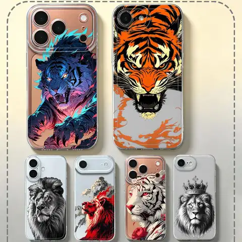 Funda para iPhone 17 Pro Max XR 13 XS Max Air 11 Pro 17e 12 Mini 15 14 Plus 16Pro, Funda Suave para Teléfono con Diseño de Tigre y Llama Neón