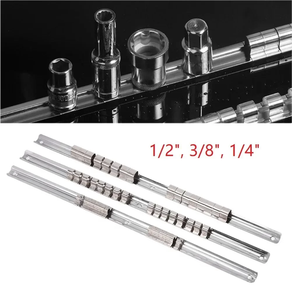 

1/4 3/8 1/2 Inch Stainless Steel Socket Rack Holder With 16 Clips Rail Tool Organizer Storage For Home Industrial Garage