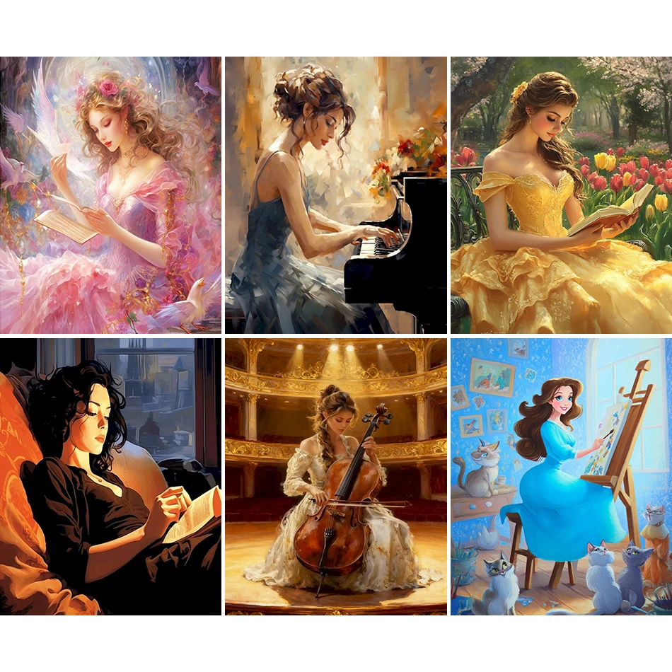 

RUOPOTY Painting By Numbers Drawing Princess Noble Woman Picture Paint Canvas Figure Watercolor Diy Set Living Room Decoration