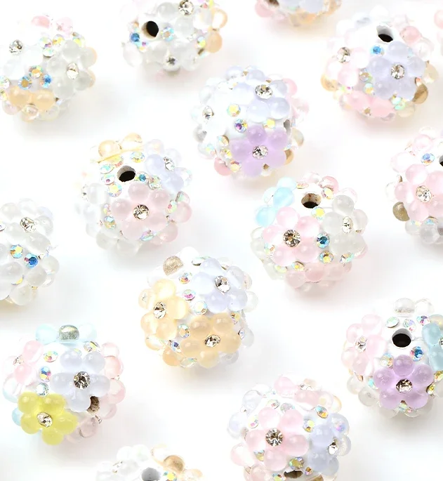 4pcs Mixed Transparent Flower Balls Round Beads for Jewelry Making DIY Bracelet Phone Pen Bag Chain Beaded Decors Accessories