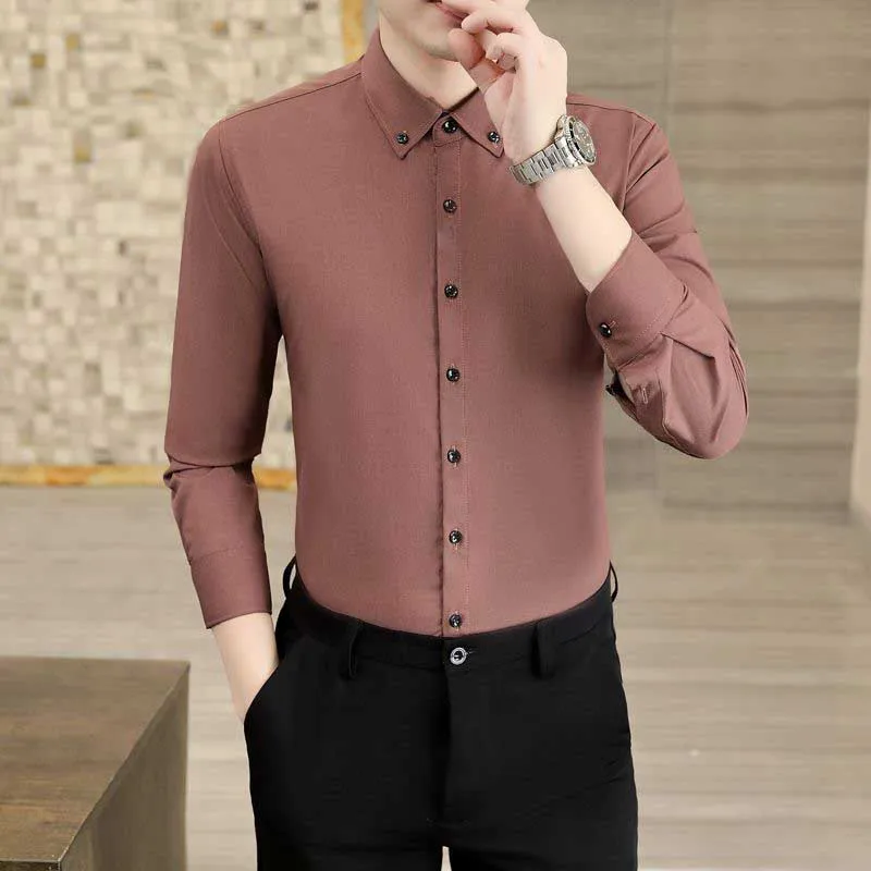 

Fashion Lapel Button All-match Solid Color Shirts Men's Clothing 2024 Spring New Loose Long Sleeve Casual Tops Korean Shirts