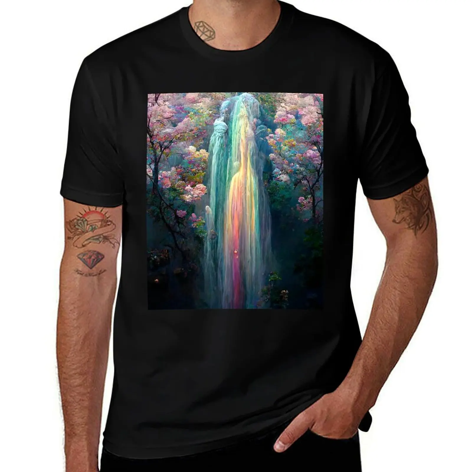 

Pastel Room Decor Rainbow Waterfall Abstract Art Print T-Shirt t shirt personalised t shirt man luxury T-shirt