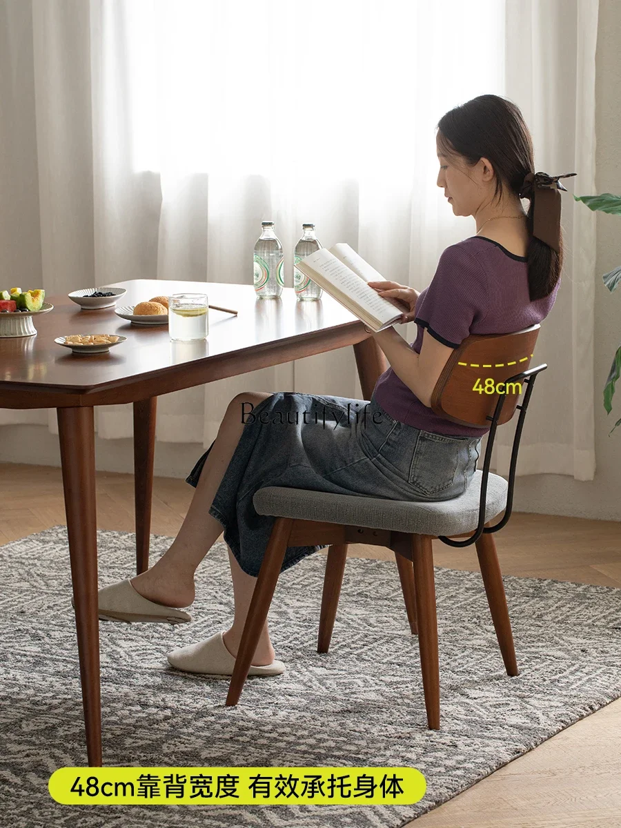 

09 Nordic Dining Chair Solid Wood Home Simple Modern Creative Iron Art Backrest Chair