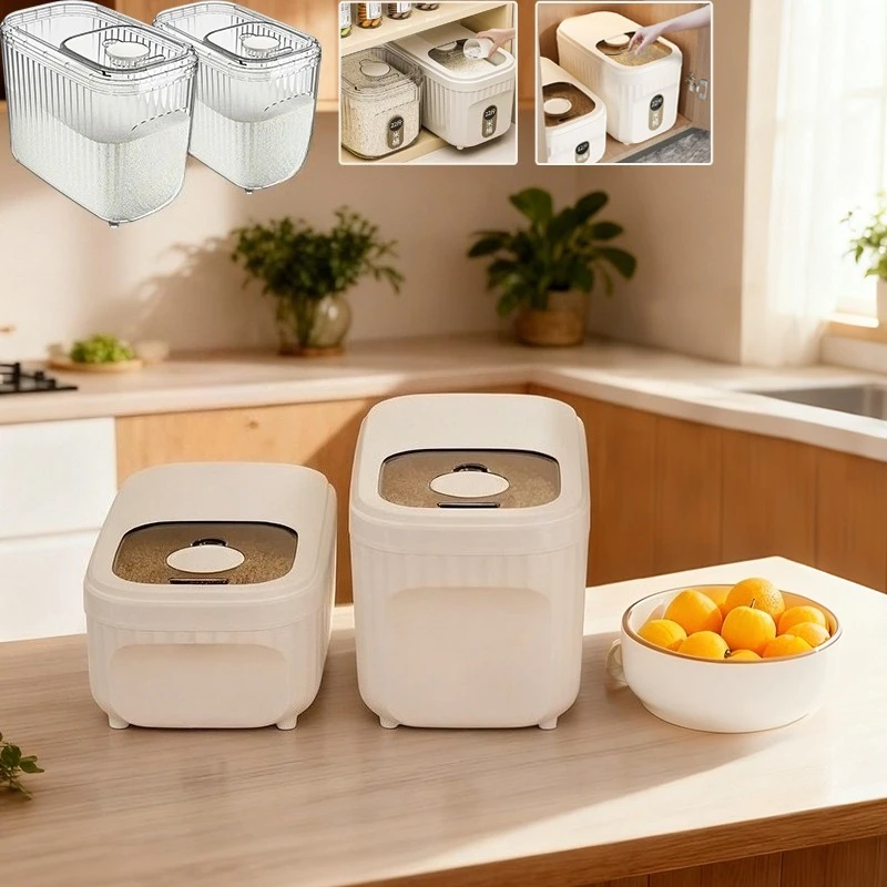 

6kgRice Bucket with Sliding Cover PP Material Thickened Insect Resistant Grain Sealed Jar with Measuring Cup Kitchen Accessories