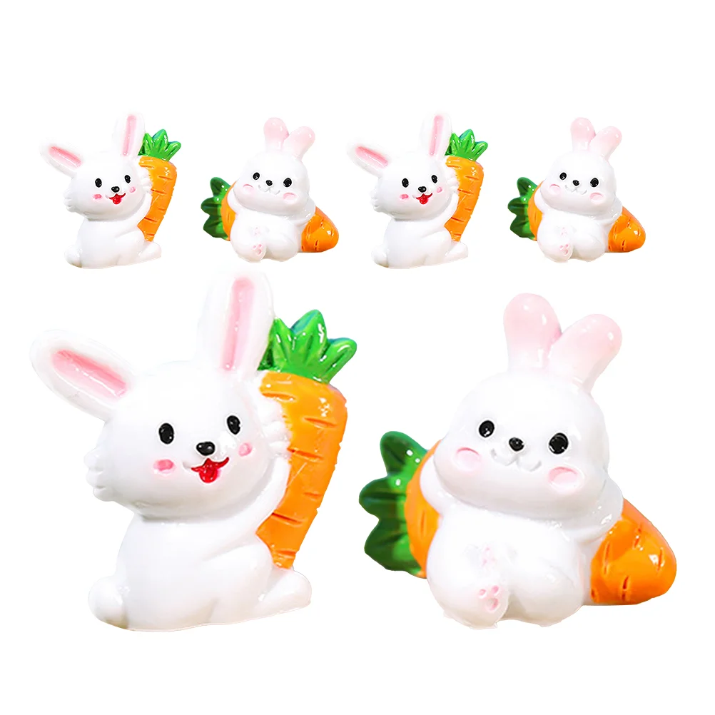 6 Pcs Creative White Rabbit Bunny Miniature Figurines Girls Toys Resin Small Easter Decorations Baby