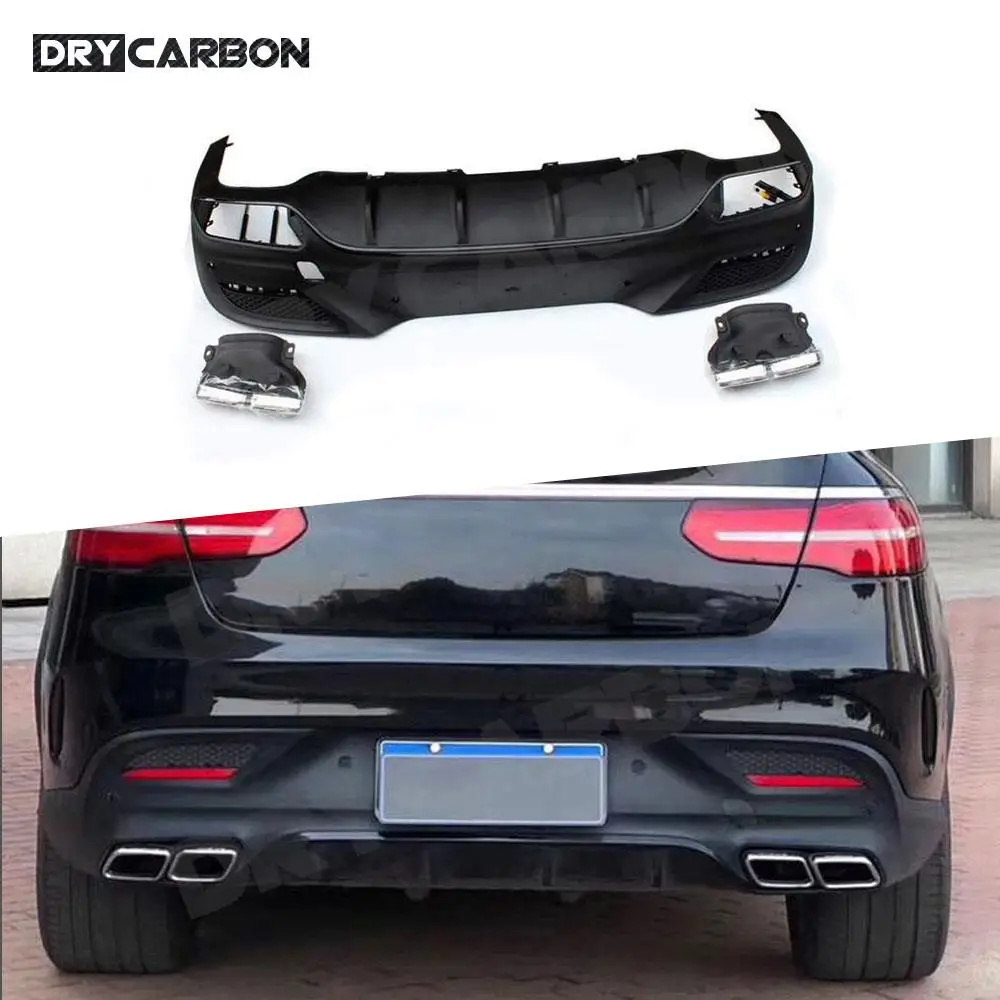 For Benz GLE Class W292 C292 GLE63 AMG Coupe 2016 2017 2018 Rear Bumper Diffuser Lip With Exhaust Tips Bumper Guard Accessories