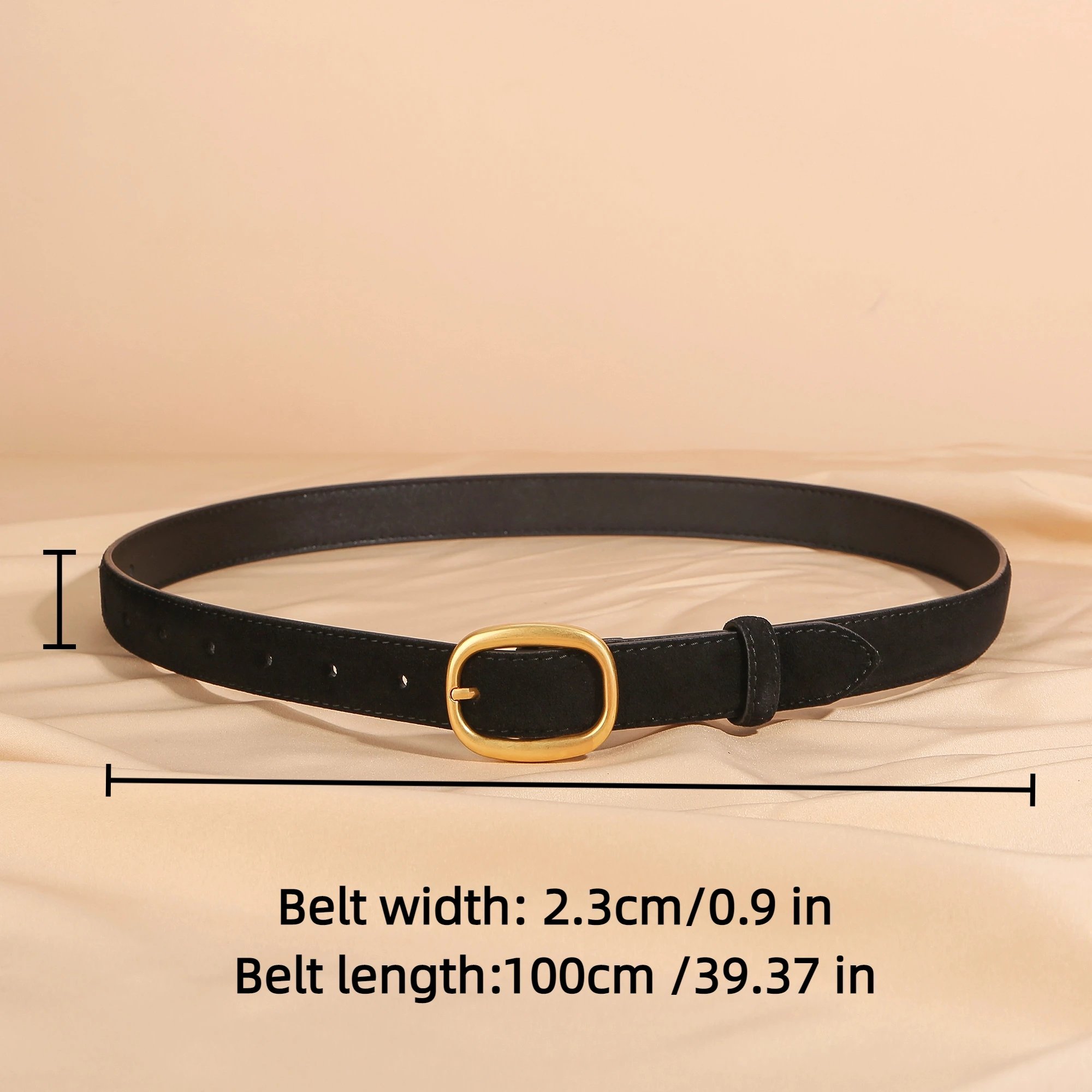 Vintage Suede Leather Belt for Women - Fashion Gold Circle Buckle Waist Belts for Jeans