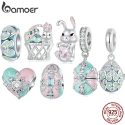 Bamoer 925 Sterling Silver Easter Rabbit Egg Charm Wedding Beads For Women Fit DIY Bracelet Necklace Easter Gift Jewelry