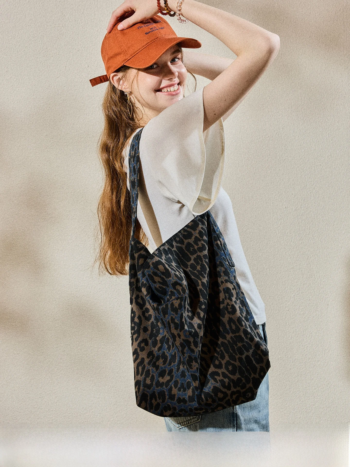 

KUHNMARVIN Retro Loose Color Block Leopard Print Tote Bag Casual Versatile Shoulder Bag for Commuting And Daily Use