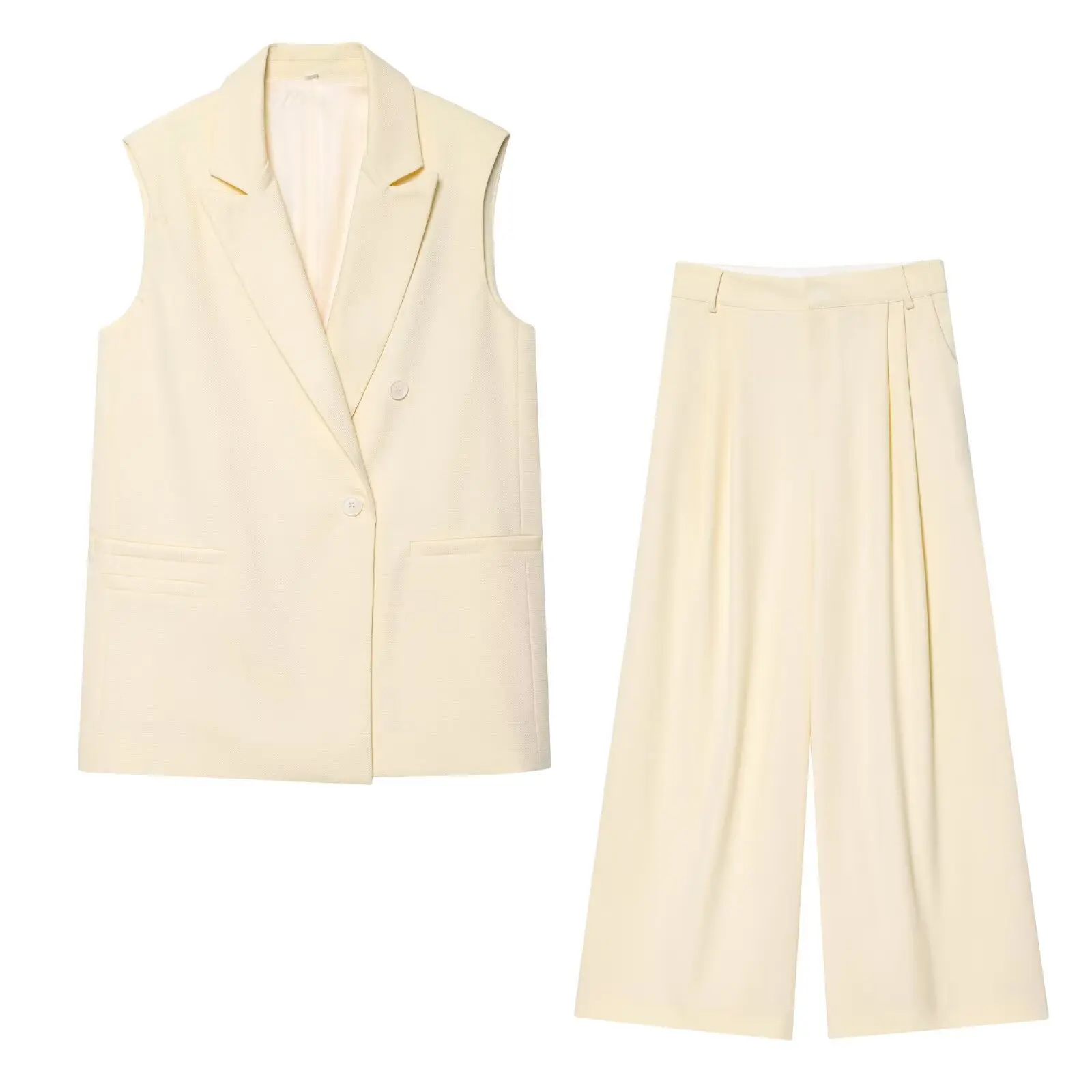 

Female Elegant 2 Piece Sleeveless V-Neck Top With Belt Straight Pants High Waist Straight Trousers+Sleeveless Halter Vest Tops