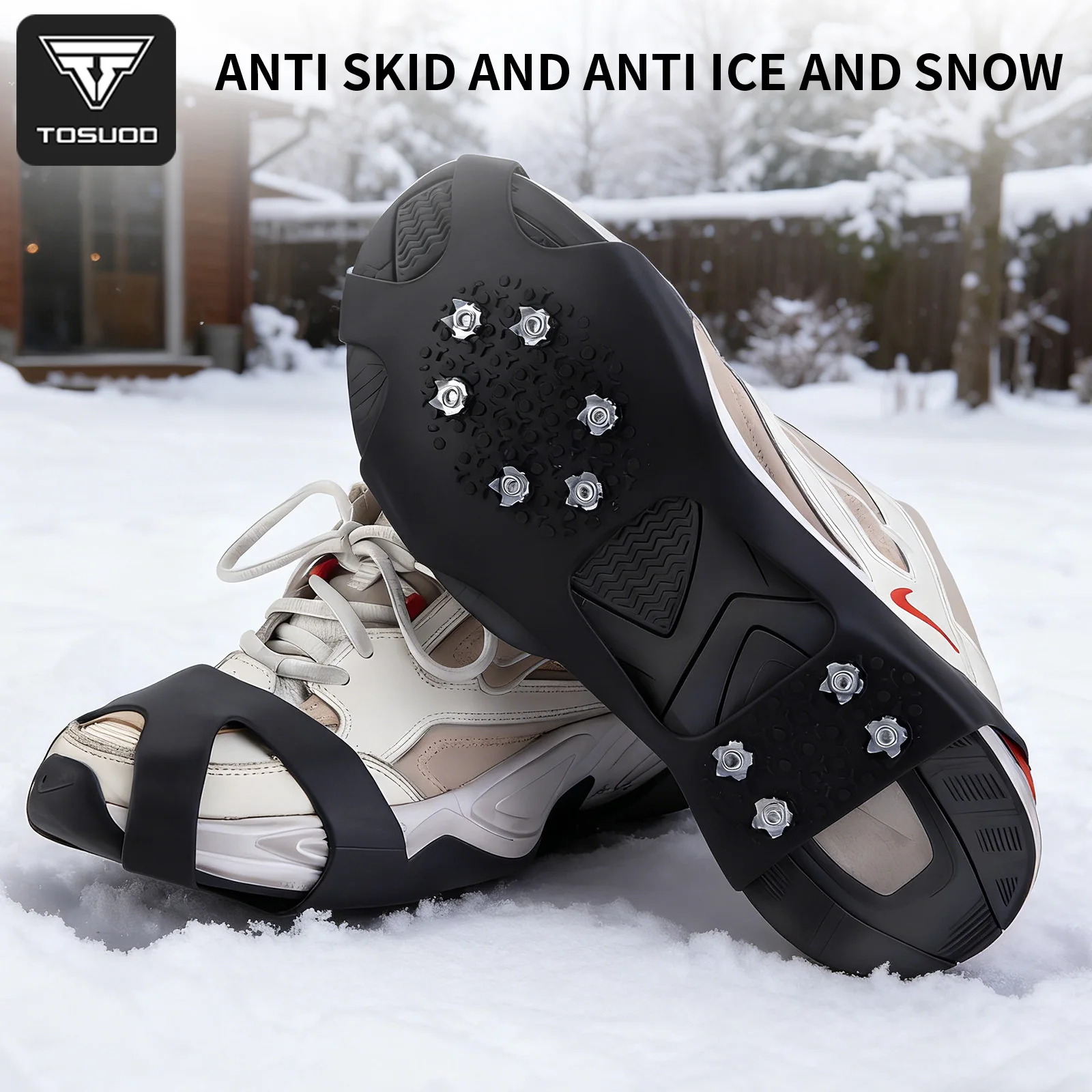 TOSUOD Winter Outdoor 10-Spikes-Steigeisen für Schuhe, rutschfeste TPE+ Manganstahl-Klauen, Kletter-Schneespikes, Steigeisen