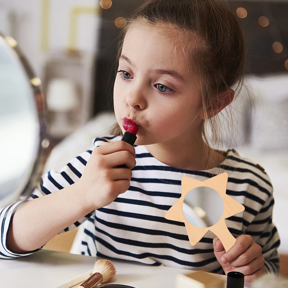 

8pcs Handmade Mirror Blank DIY Wooden Toy Unfinished Kids Painting Portable Craft Beauty Makeup Accessory Star Shape