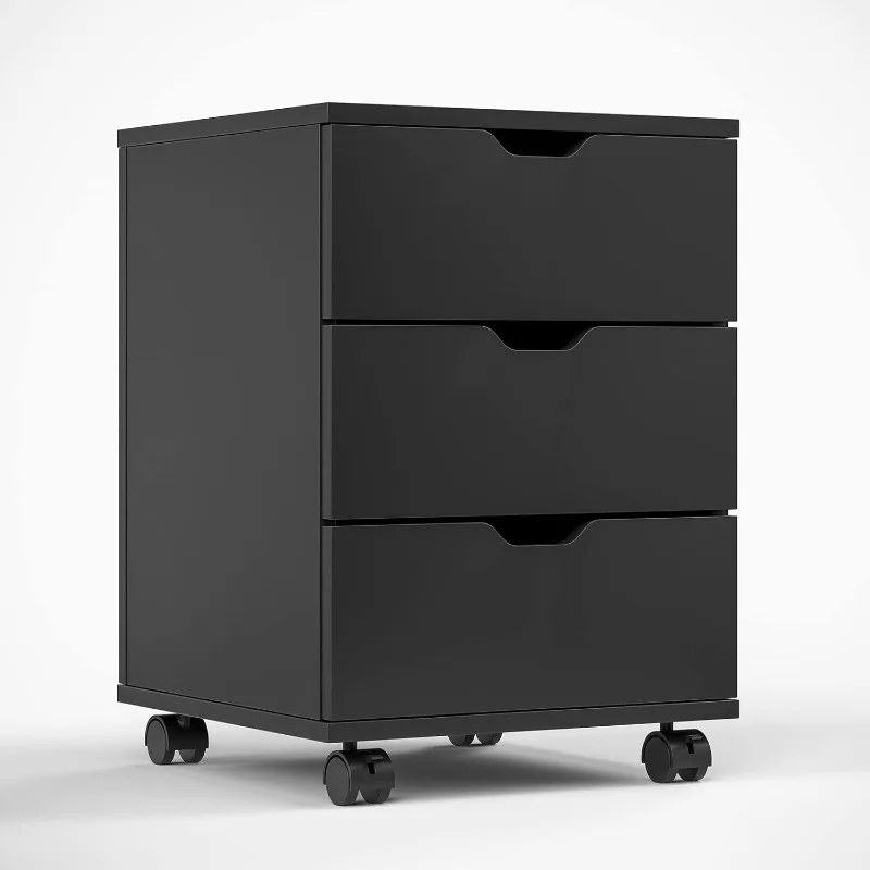 

Fully Assembled 3 Drawer Wood Rolling File Cabinet, Black