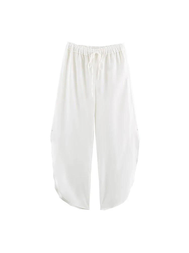 2026 Summer Women's Long Pants New Style Solid Color Elastic Waist Split Decorative Loose Trousers Leisure Fashionable Versatile