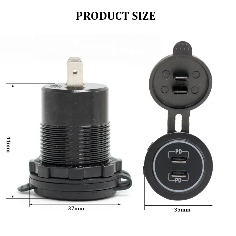 12V USB C Car Chargers Socket Newest 36W Dual PD3.0 USB-C RV USB Outlet DIY Car Socket Auto Electronics for Boat Marine