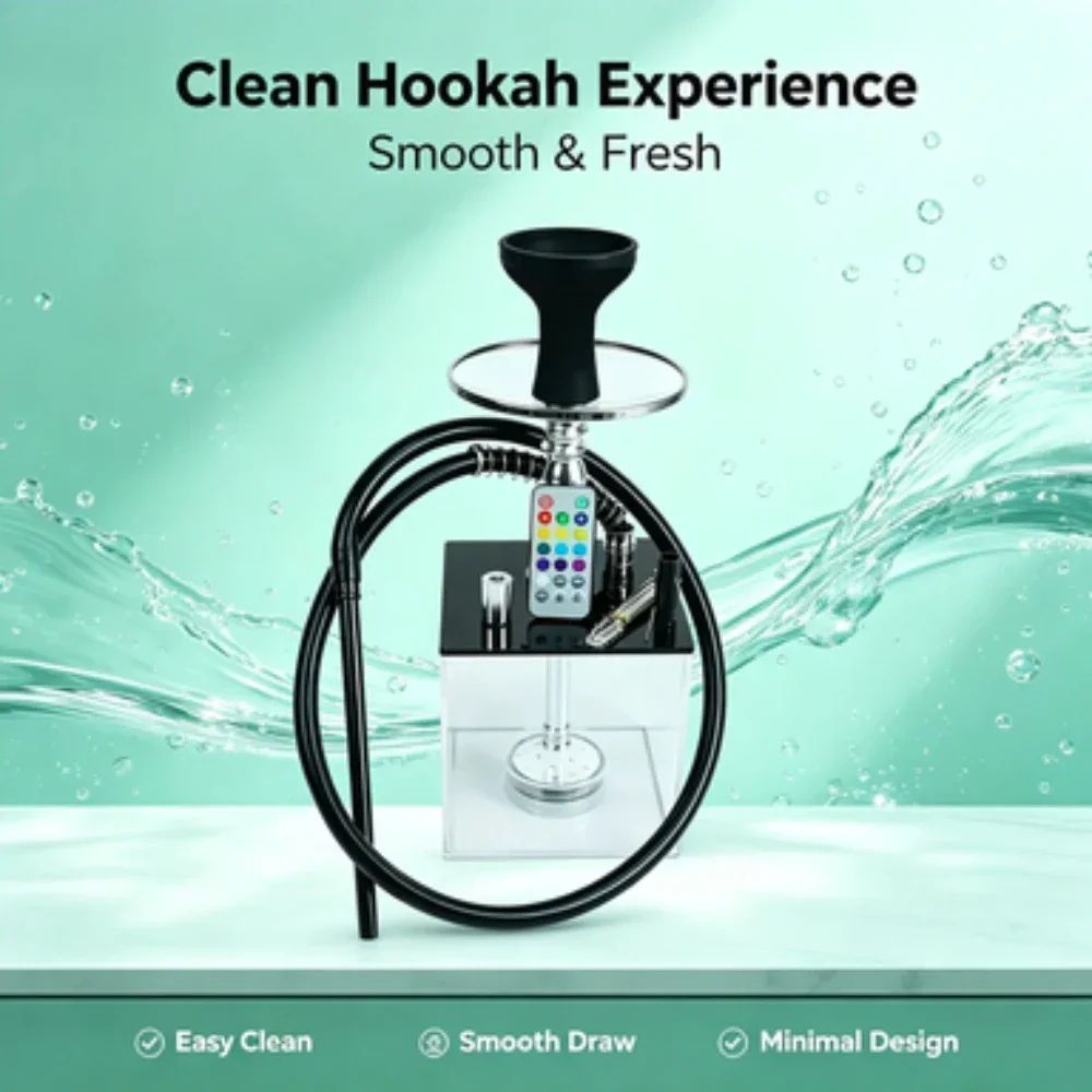 HOT Cube Acrylic Hookah Set With1Hose LED Light Silicone Bowl Hookahs Narguile Sheesha Chicha Nargile Cachimbas Shisha Box Ket