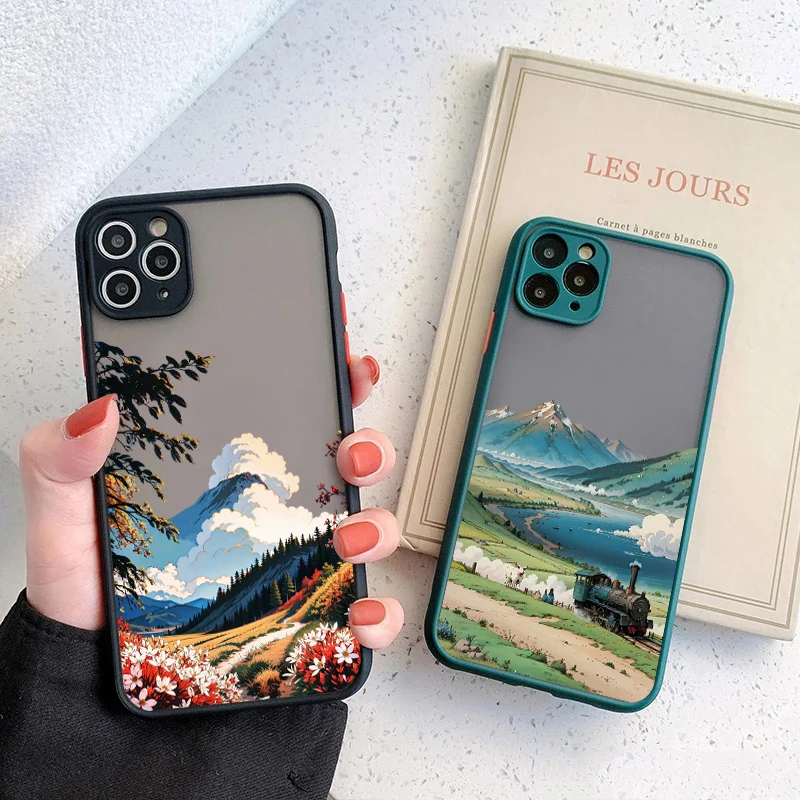 Mountain Flower Scenery Case For iPhone 14 13 12 11 Pro Max Mini X Xs XR 7 8 Plus SE2 Siliconef Bumper Clear PC Hard Cover Funda image 6