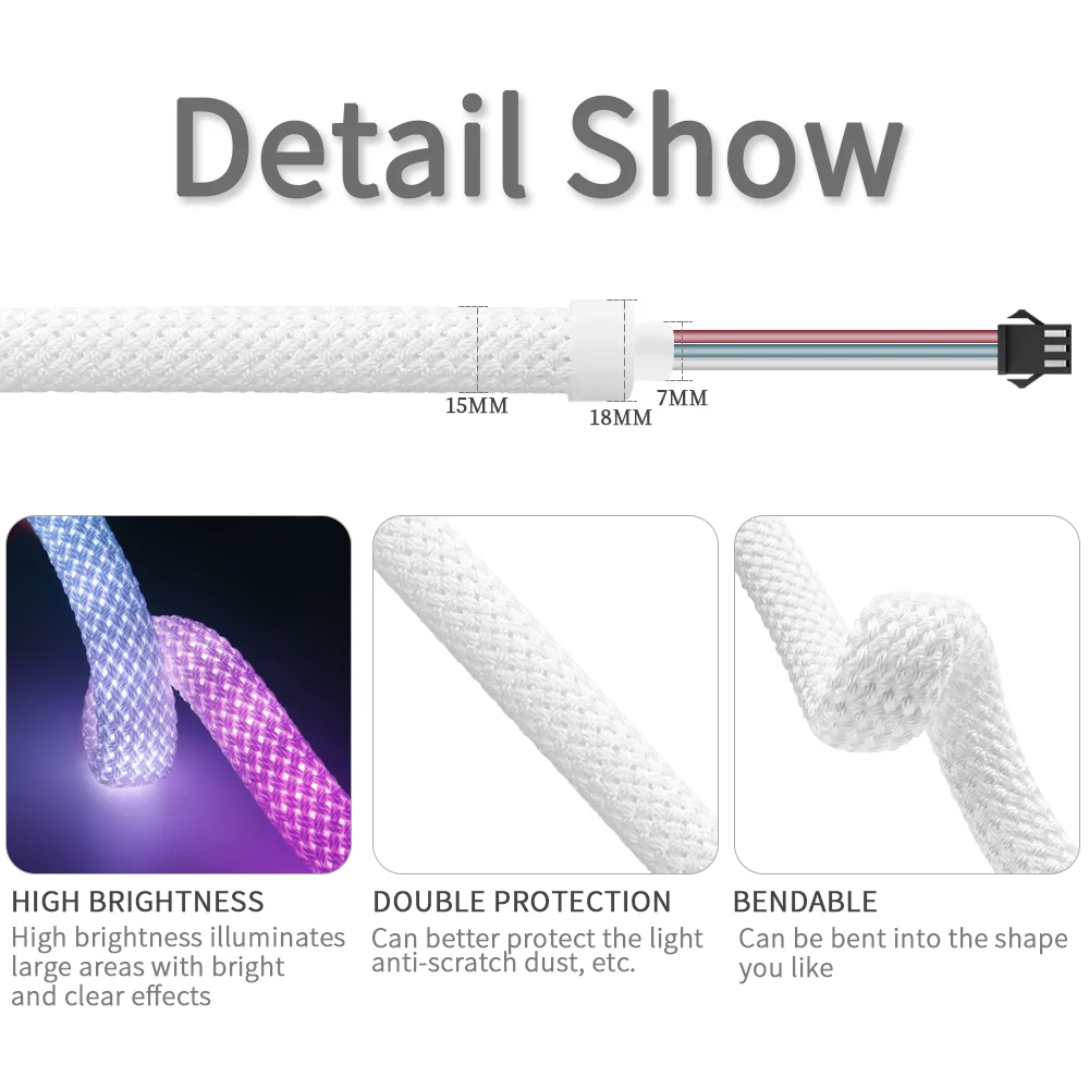 DC5V WS2812B WS2811 Round Reticulate Pattern LED Neon Strip 50Leds/m 360 Degree Smart RGBIC Flexible Silicon Light Tape IP67