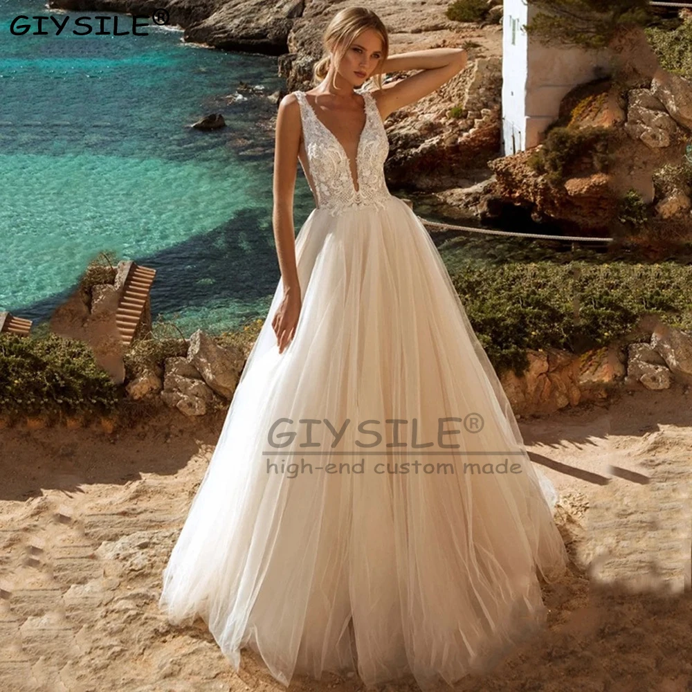 

GIYSILE Customized A-line Wedding Dresses for Women 2025 Lace Appliques Boho Backless Bride Dress Weeding Gown Vestidos De Novia