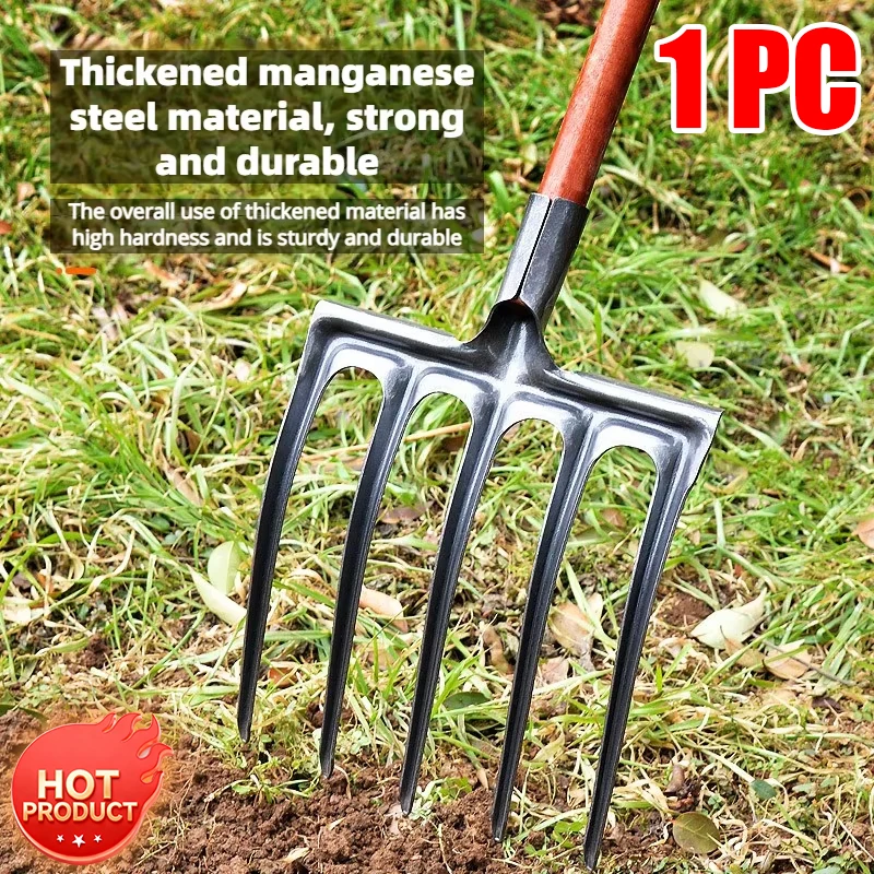 1 szt. Wytrzymały widelec do gleby ze stali manganowej, narzędzie ręczne do uprawy rolniczej, do efektywnego spulchniania gleby ogrodowej i usuwania chwastów.