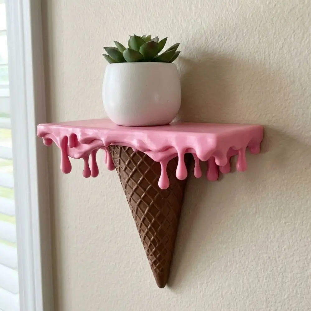 3D Printed Melting Ice Cream Floating Wall Shelf Plastic Wall-Mounted Drip Floating Shelf Irregular Artistic Funny