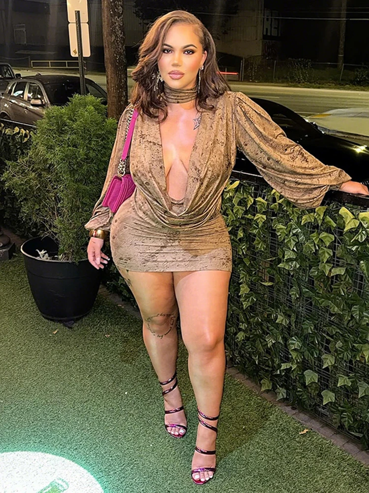 Sukienka Sisterlinda Sexy Swing Collar Dress Damska z rękawami typu latarnia, barwiona metodą tie-dye, zapinana na guziki, z wycięciami, podkreślająca biodra, idealna na ulicę i do klubu, elastyczna, obcisła.