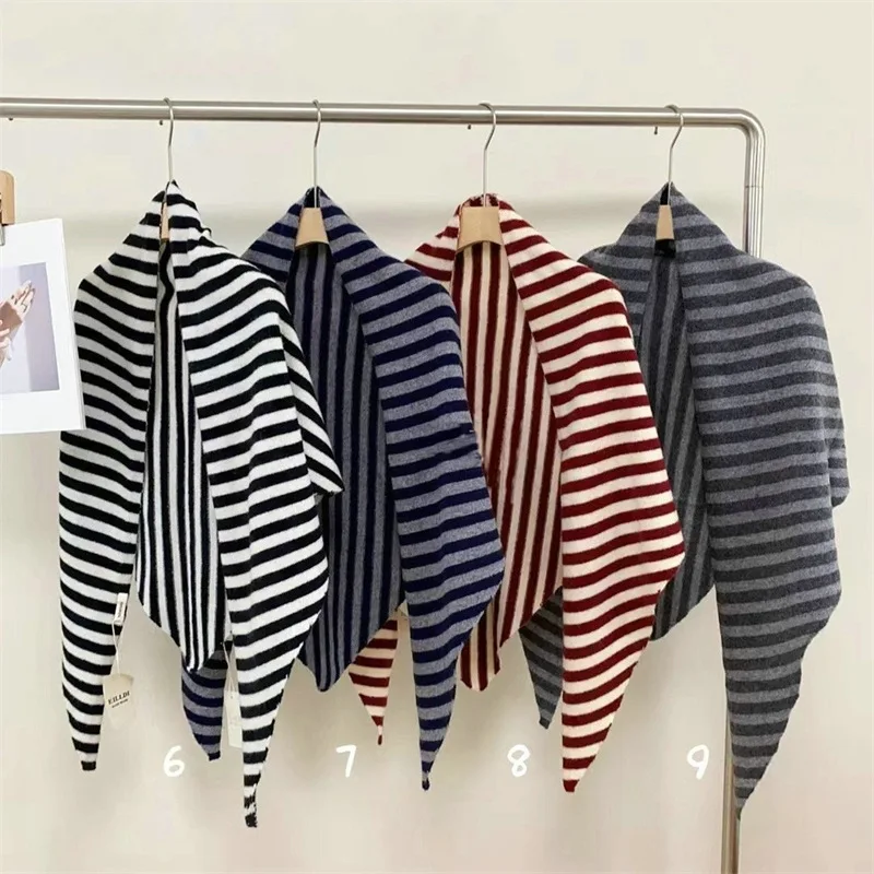 

Новый женский шерстяной шарф, шаль, зимние теплые мягкие вязаные полосатые треугольные модные женские шерстяные шарфы