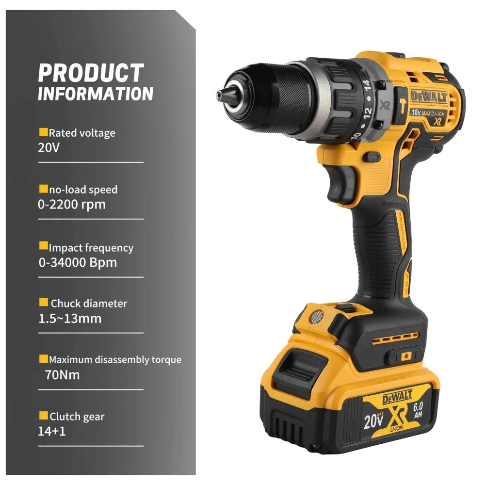 

DEWALT DCD796 20 В MAX Аккумуляторная бесщеточная ударная дрель Многофункциональные перезаряжаемые портативные электроинструменты с аккумулятором 20 В