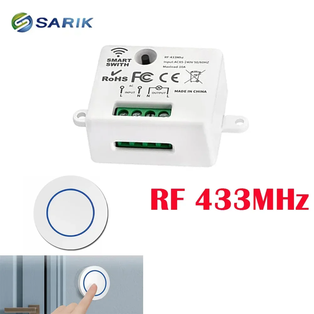 Interruttore della luce del telecomando senza fili 433 MHz Ricevitore relè 10A Interruttore del pannello a parete del controller 110 V 220 V