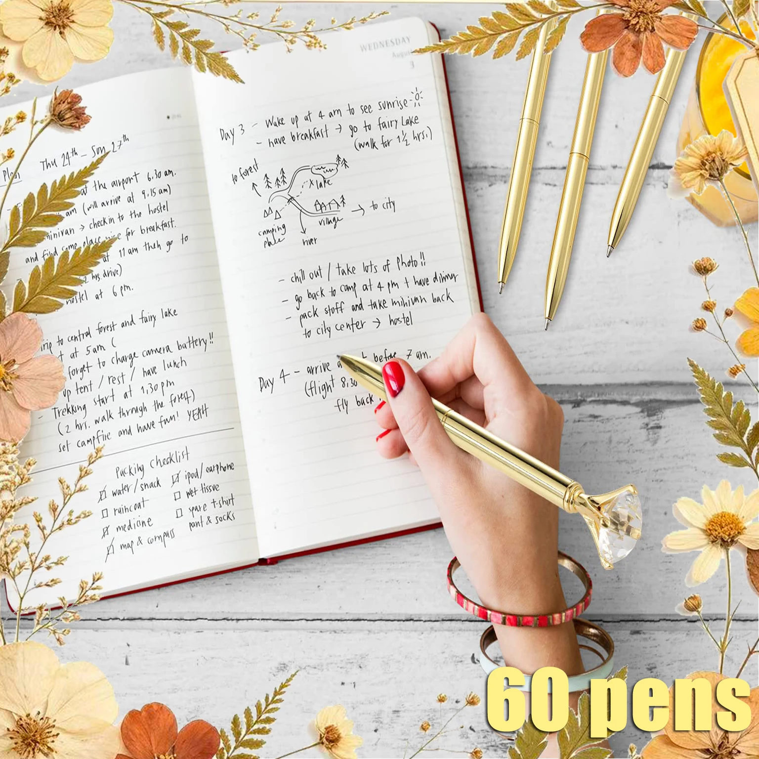60Pcs Crystal Diamond Ballpoint Pen Fancy Cute Glitter Pens for Crafting, Students & Teachers – School Supplies, Office Item