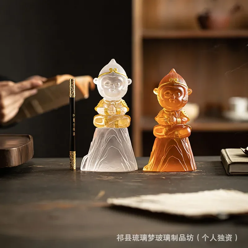 Creative Glazed Ceramic Tea Pet Monkey Figure Kung Fu Tea Ceremony Decoration Ornament for Home Office Desktop Display Gift