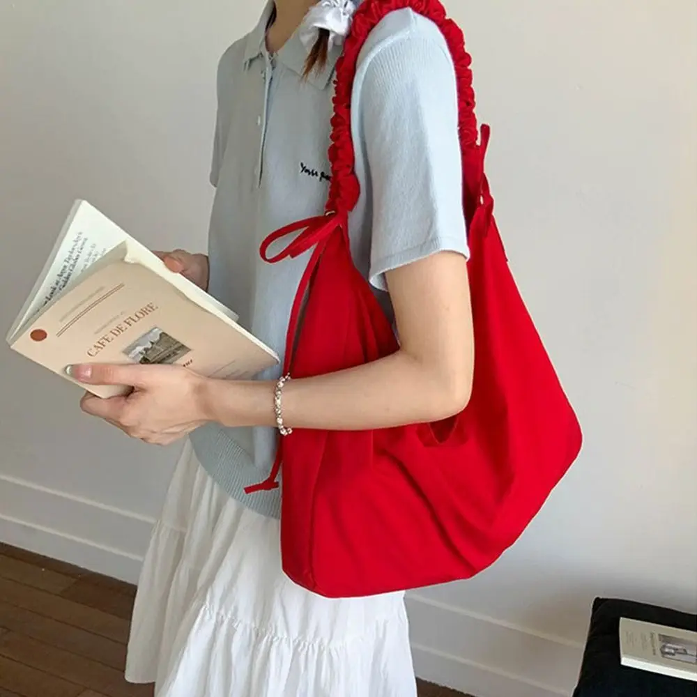 

Trendy Solid Color Pleated Shoulder Bag Simple Leisure Nylon Crossbody Bags Students Large Capacity Underarm Bag Spring Summer