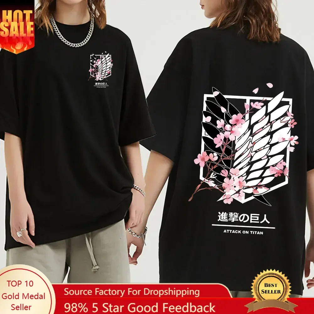 

Anime Attack on Titan T-Shirt Ackerman Mikasa Eren Jaeger Cherry Blossom Graphics Logo T Shirt Clothes Men's Cotton T Shirts