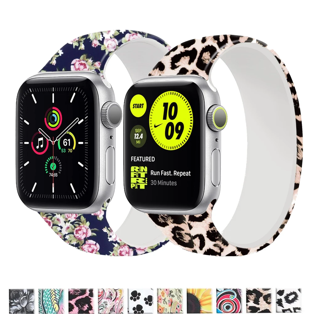 

Solo Loop Strap For Apple Watch Band 40mm 38mm 44mm 42mm Printed Elastic Silicone watchbad bracelet iWatch band 5/4/3/SE/6/7