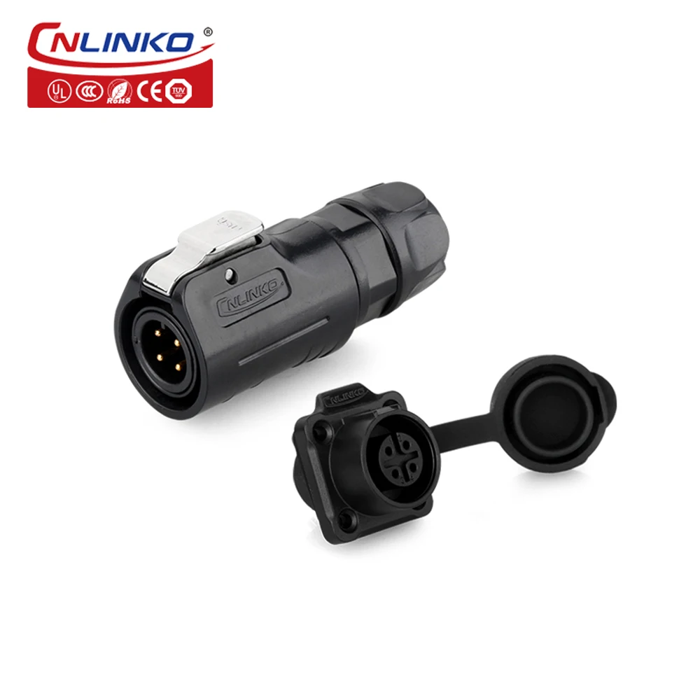 CNLINKO PBT Plastic LP12 4 Pin Waterproof Industrial Power Cable Connector Panel Mount for Solar System Measuring Instruments