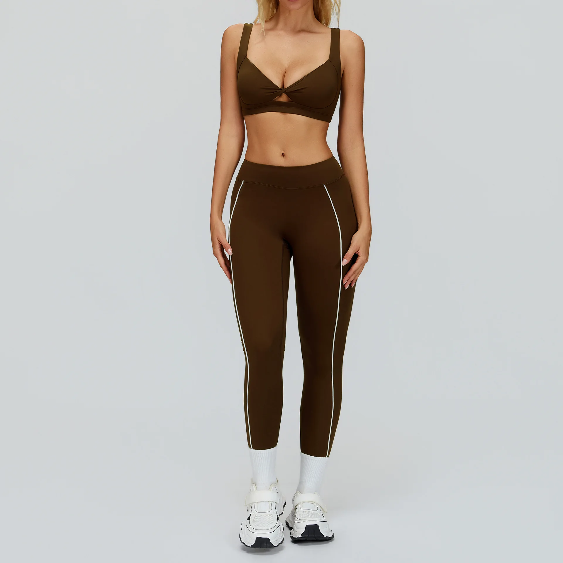 

Новые женские спортивные комплекты, бюстгальтеры, леггинсы, костюмы, белые линии, фитнес, спортивные повседневные тренировки, спортивные штаны для йоги, колготки, 2 шт.