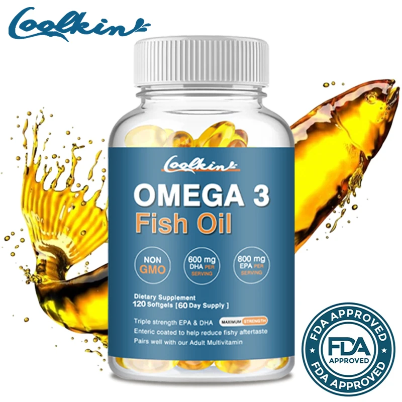 

Omega 3 Fish Oil Supplement - Contains EPA and DHA, Vitamin Capsules To Support Brain Function, Heart Health and Eye Health